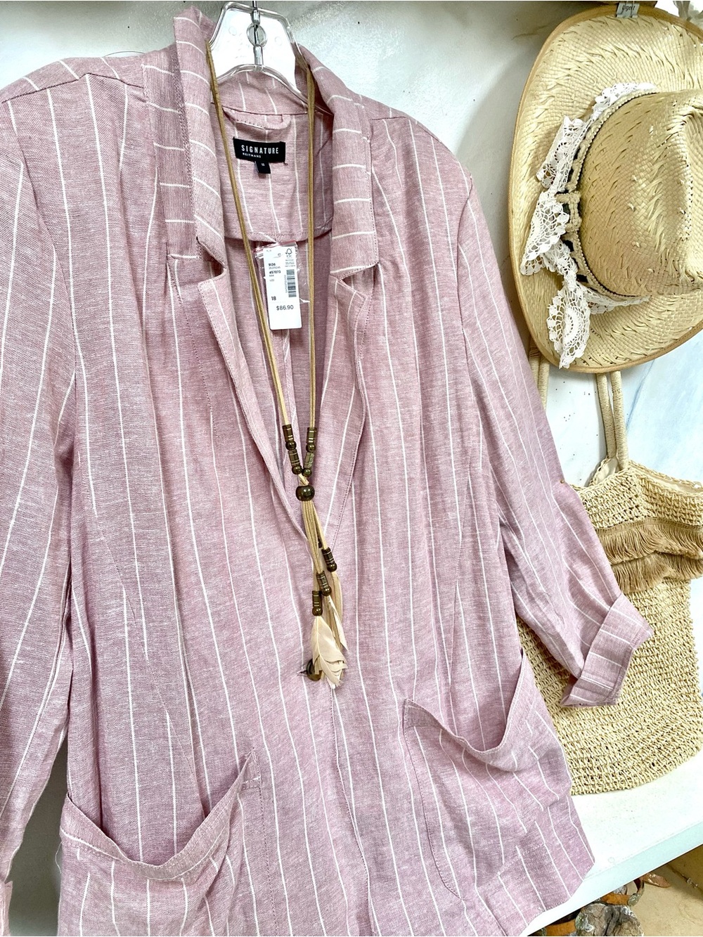 Blush LINEN boho blazer w resort vacay shabby chic summer vibe - Picture 7 of 15